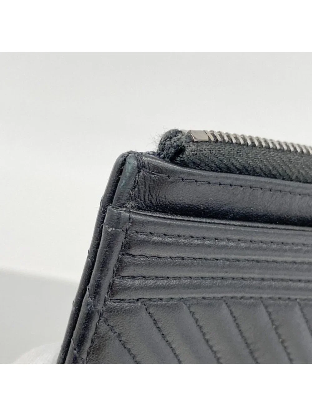 Chanel Wallet Boy Stitch Lambskin Black Silver